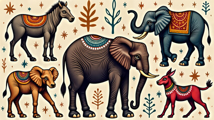 Obraz premium Vibrant Gond Art Featuring Striking Animal Designs
