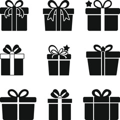 Gift box icons in Trendy Flat style Illustration. Gift boxes with ribbon icons Set. Gift box silhouette set.