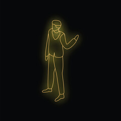 Neon sign of a businessman pointing with his hand