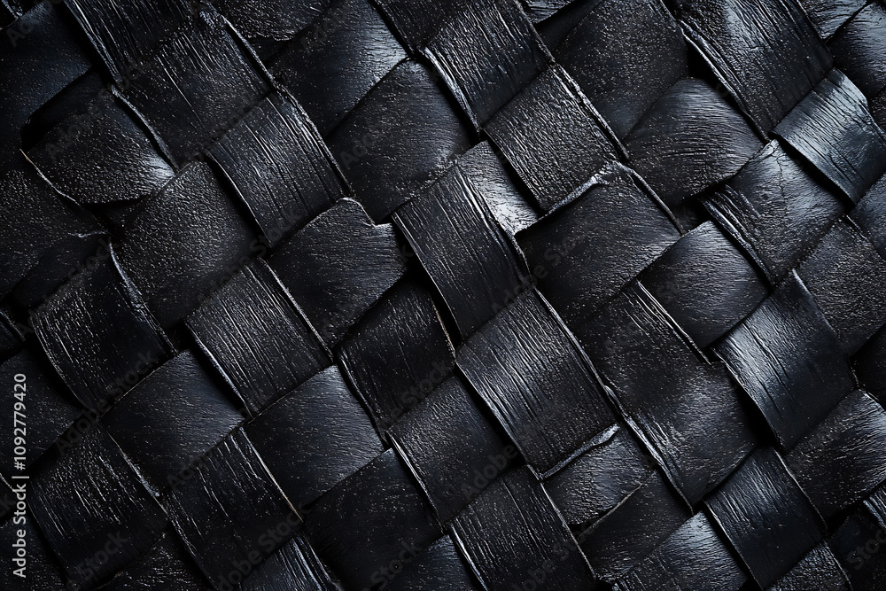 Poster woven black texture with glossy finish, ideal for backgrounds and designs. this intricate pattern ad