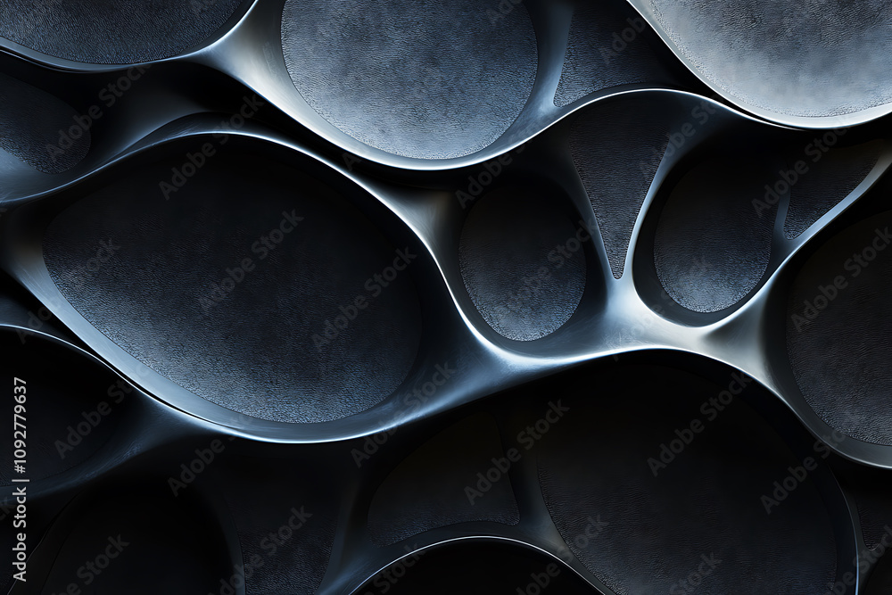 Poster Textured rubber surface with abstract wave patterns in dark tones, creating modern and dynamic visual effect. design evokes sense of depth and fluidity