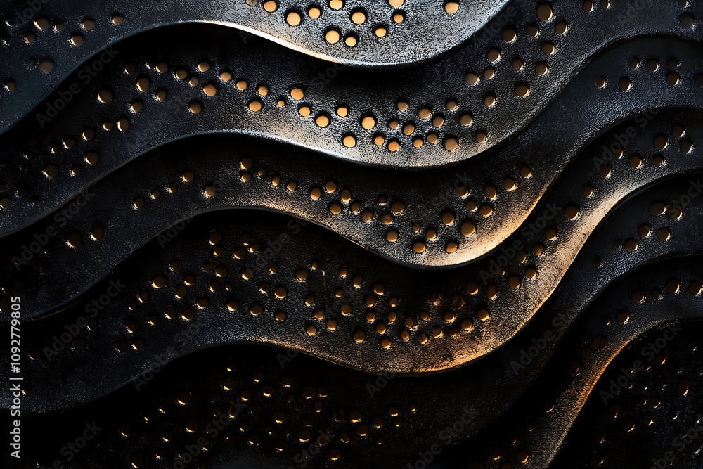 Poster textured surface with wavy patterns and circular cutouts, showcasing unique rubber material design t