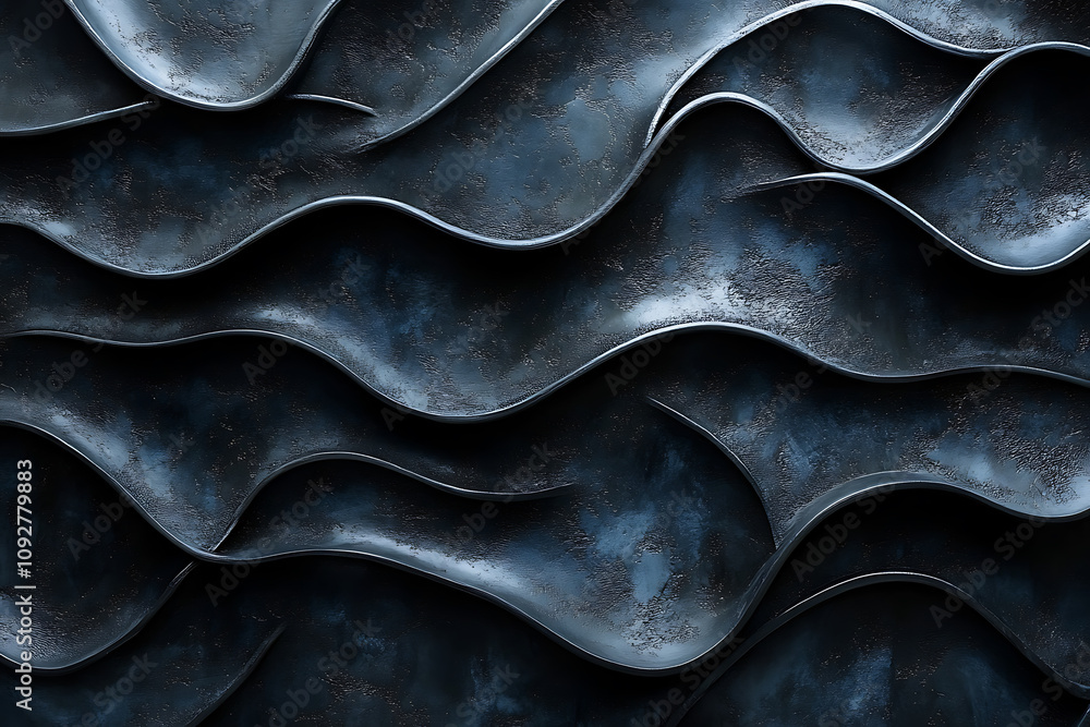 Poster textured surface with wavy patterns in dark tones, creating modern and artistic feel. rubber materia