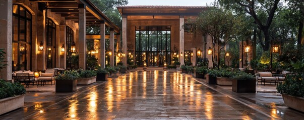 Fototapeta premium Festive lighting celebration outdoor plaza seasonal event urban environment evening view majestic concept