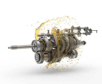 Car gearbox.  Mechanism of the gearbox. Manual transmission. Gears with oil.