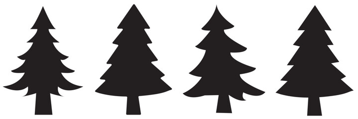Fototapeta premium Pine tree silhouette collection on white background.Spruce tree silhouette set
