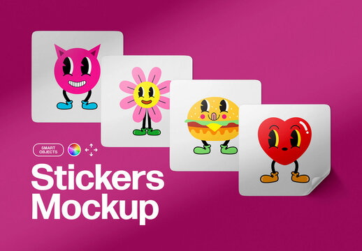 4 Stickers Mockup
