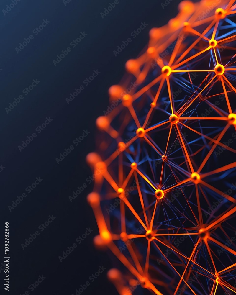 Poster abstract digital sphere with illuminated network connections on a dark background.