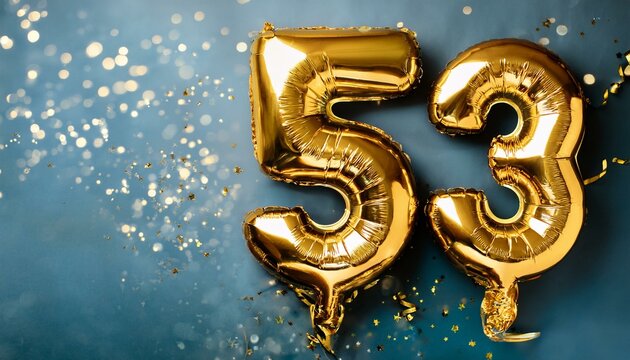  Number 53 golden balloons with copy space 