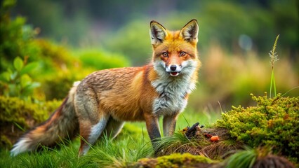 Obraz premium Male Red Fox Vulpes vulpes Feasting on Carrion in a Natural Habitat - Panoramic Photography Capturing Wildlife and Nature in Action