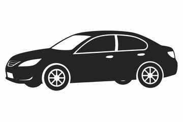 Classic sedan car illustration in black and white silhouette