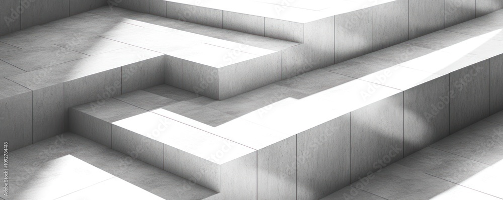 Poster abstract geometric structures with light and shadow play on a textured surface.