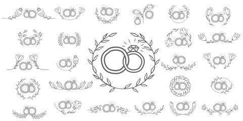Hand drawn Floral wreaths with wedding rings