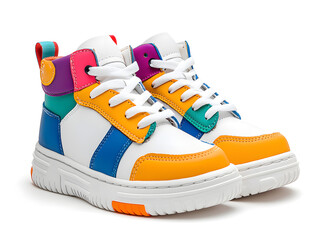 Stylish platform colorful sneakers mock up isolated on white background