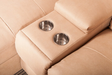 Recliner Cup Holder with Controls for Modern Leather Chair