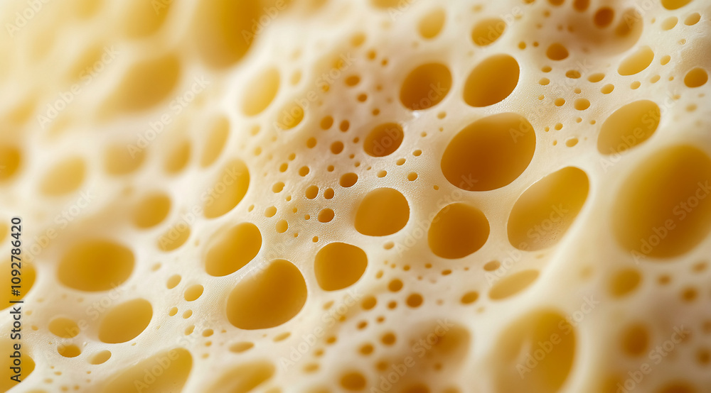 Aufkleber Close-up view of a porous texture with numerous holes, showcasing the unique structure and patterns that resemble natural forms found in nature