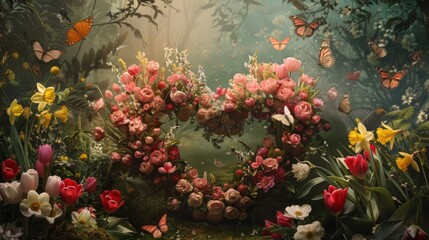 Spring Blossom: Heart-Shaped Floral Arrangement with Cherry Blossoms