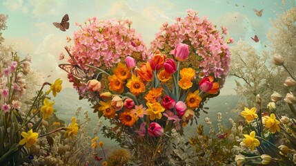 Spring Blossom: Heart-Shaped Floral Arrangement with Cherry Blossoms