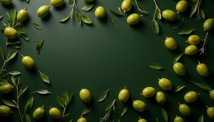 Olive and leaf ornament on dark background with copy space, elegant botanical design