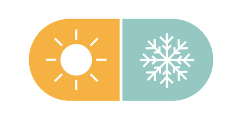 Cold hot icon ui buttons vector simple line stroke outline graphic illustration set, heat freeze conditioner mode snowflake and sun sign symbol pictogram, summer winter element image clip art  © vladwel