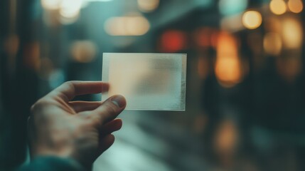 Flyer held by hand, partially obscured with blurred background