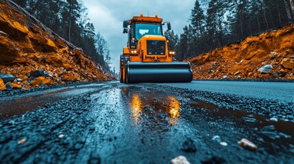 excavator on the road, road repairment concept