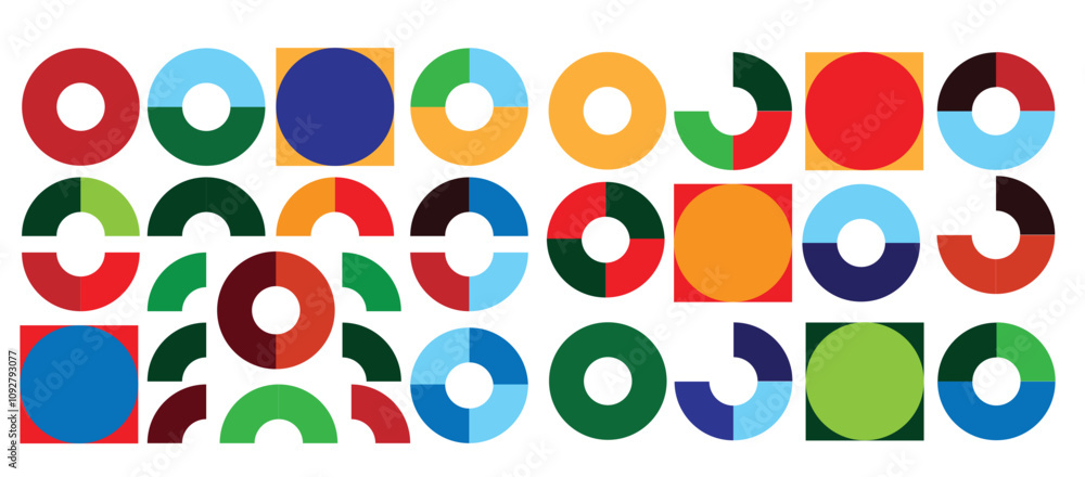 Poster variety of colorful geometric shapes background flat style. backgrounds and textures in color for we
