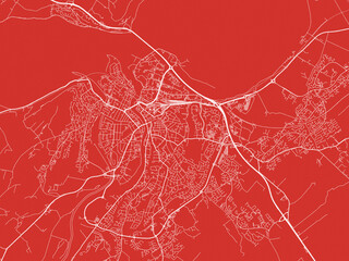 Christmas Map of Inverness, United Kingdom in Snowy White on Festive Red Background.