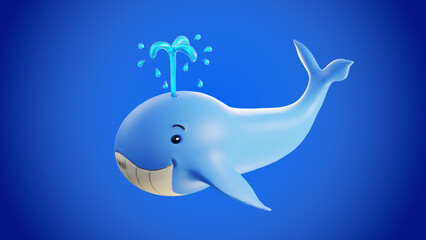 illustration of a whale cartoon. Cute whale cartoon isolated on Blue background. 3D rendering illustration.