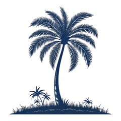 Tropical Island Palm Tree Silhouette in Navy Blue Minimalist Vacation Icon Design V4