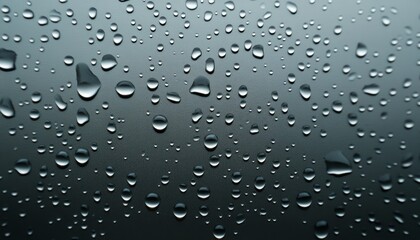 Raindrops gather on a dark surface, reflecting light in a tranquil urban setting