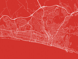 Christmas Map of Brighton, United Kingdom in Snowy White on Festive Red Background.