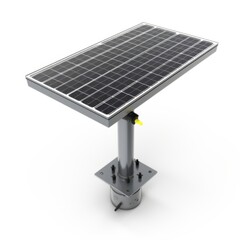 Solar panels on white background, mounted on metal stand
