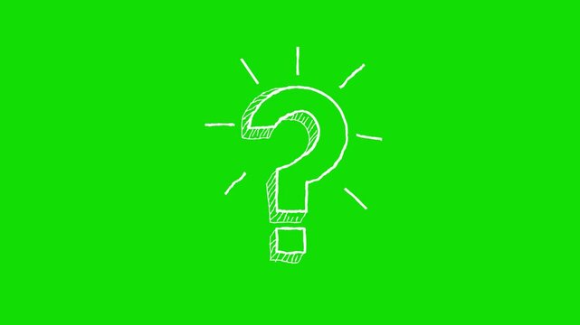 doodle question mark in green screen 4k for editing video