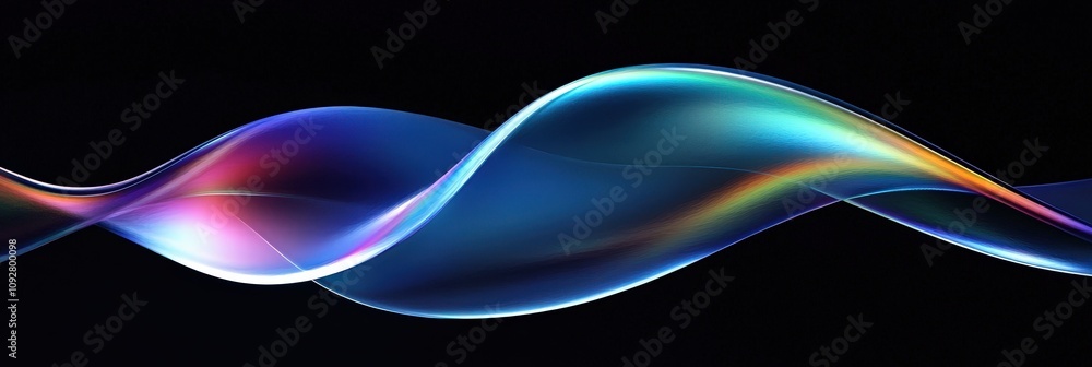 Poster abstract light waves in vibrant colors against a black background, creating a dynamic and ethereal v