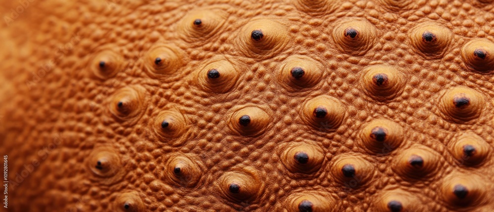 Poster close-up of a textured surface with small, dark circular features.
