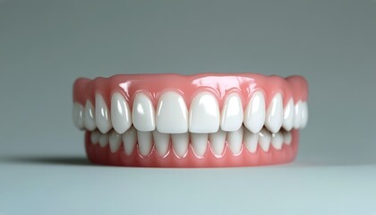 Obraz premium A detailed display of a complete set of artificial teeth in a dental setting