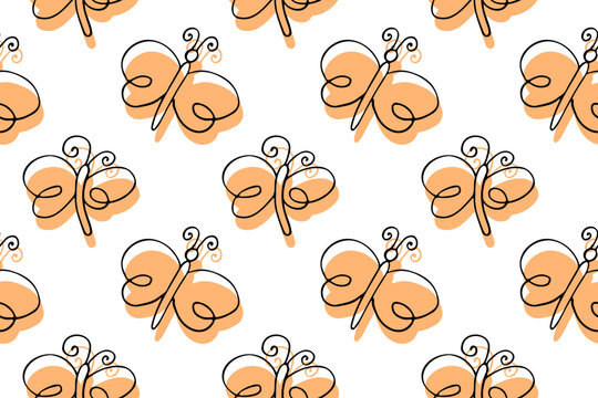 butterfly seamless pattern. Outline insects  background