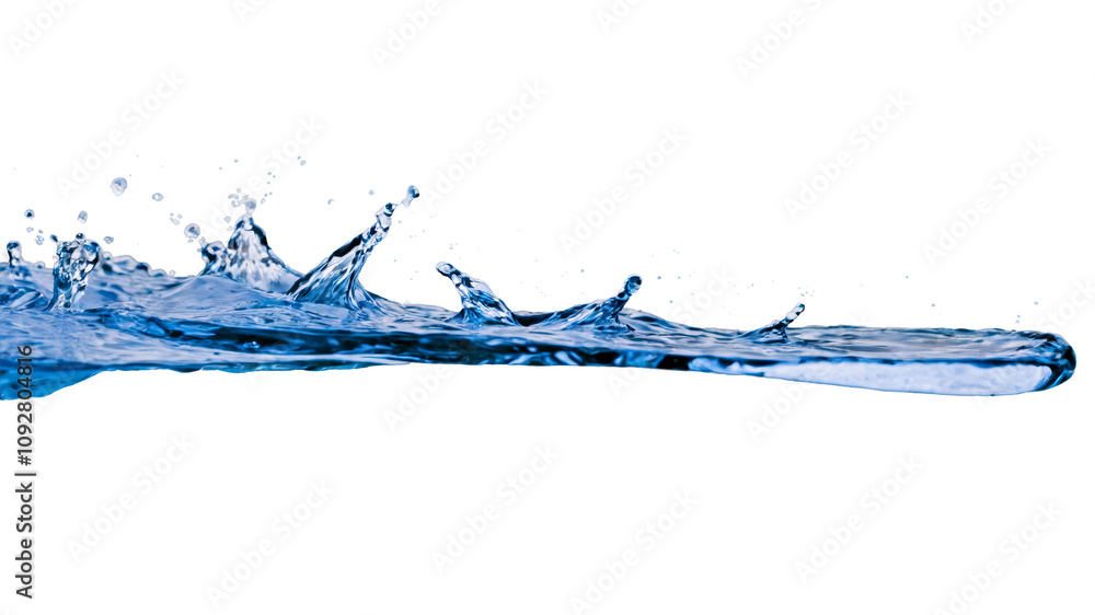 Poster water splash captured in bright light emphasizing dynamic motion and clarity in a studio setting