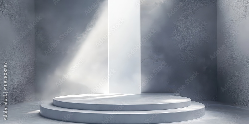 Aufkleber bright light streaming through minimalist space illuminating circular steps with a smooth surface an