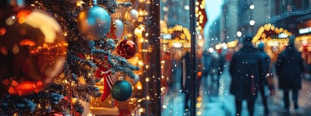 Obraz premium Christmas shop windows. Selective focus