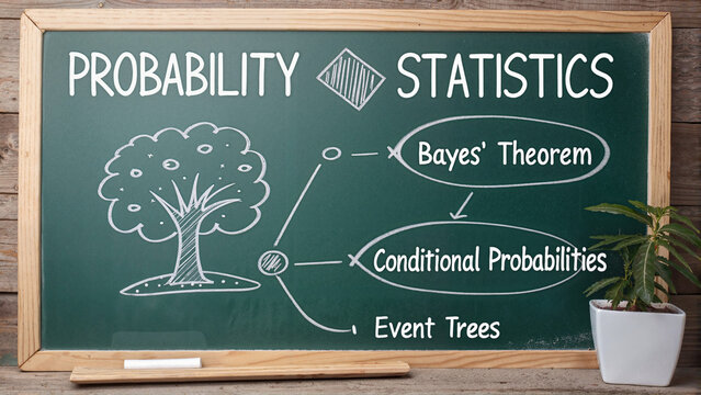Chalkboard with probability and statistics concepts