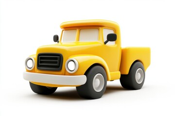 Toy yellow pick-up truck on white isolate background