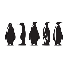 Obraz premium Set of penguin silhouette on white background