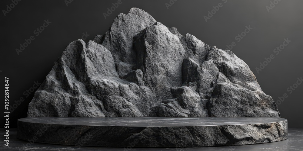 Poster realistic textured rock formation set against dark background for artistic showcase or creative disp