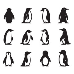 Obraz premium Set of penguin silhouette on white background