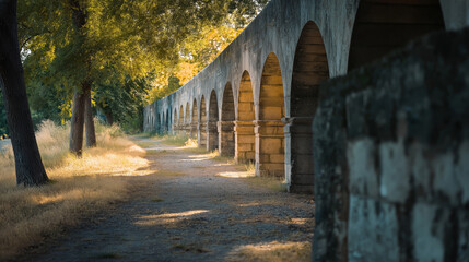 Fototapeta premium Aqueduct with Old World Charm Photograph the aqueduct from an angle that emphasizes its historic and rustic elements.