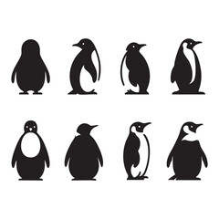Naklejka premium Set of penguin silhouette on white background