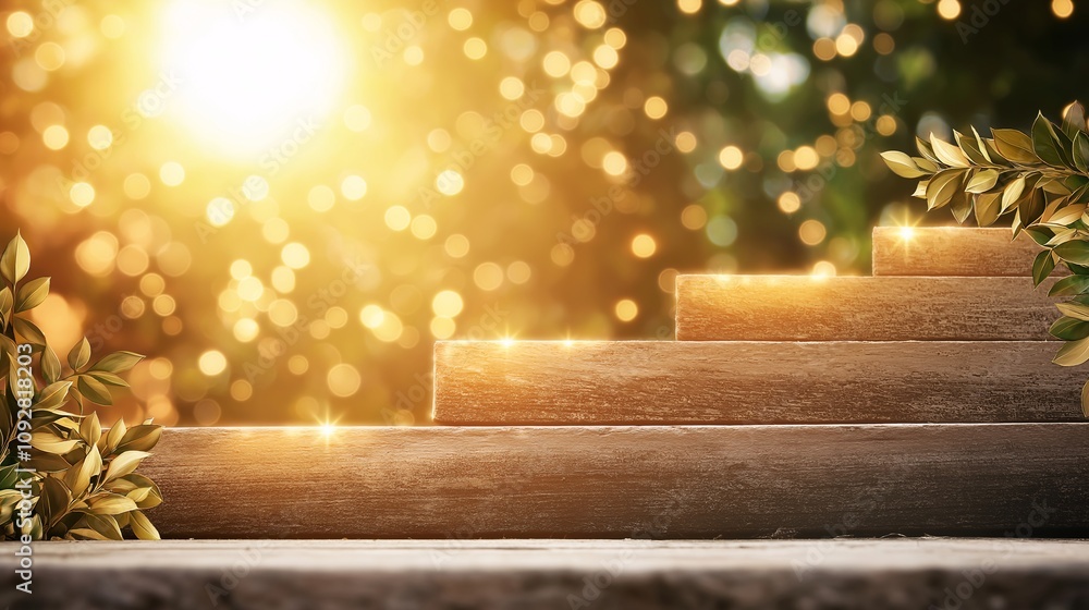 Poster inspirational steps towards success with glowing lights and natural elements in a beautiful bokeh ba
