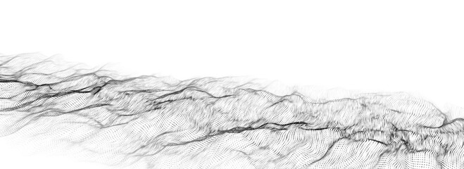 Futuristic technology wave. Digital cyberspace. Abstract vector wave with moving particles. Big data analytics.